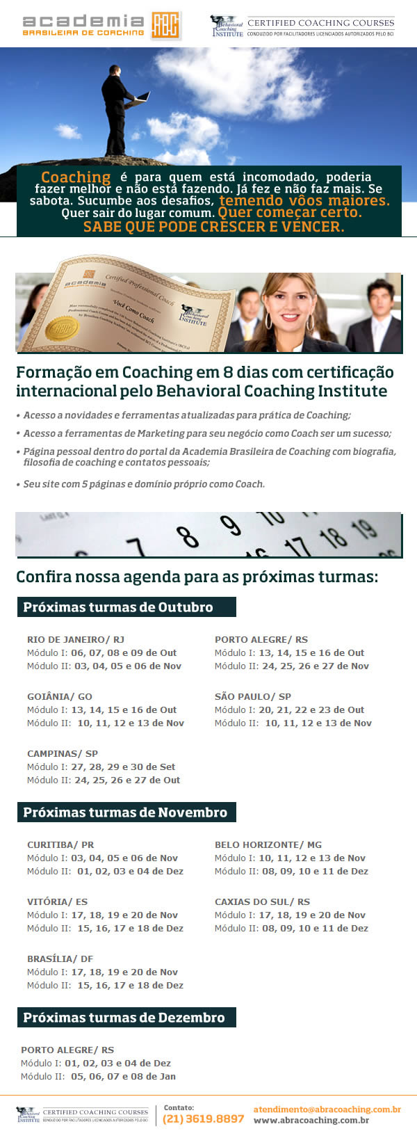 Cursos de Coaching com certificação, turmas em todo Brasil